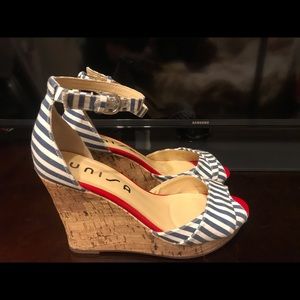 UNISA , leather & fabric cork platform sole shoe7M